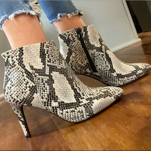 Black & white “snakeskin” heeled booties